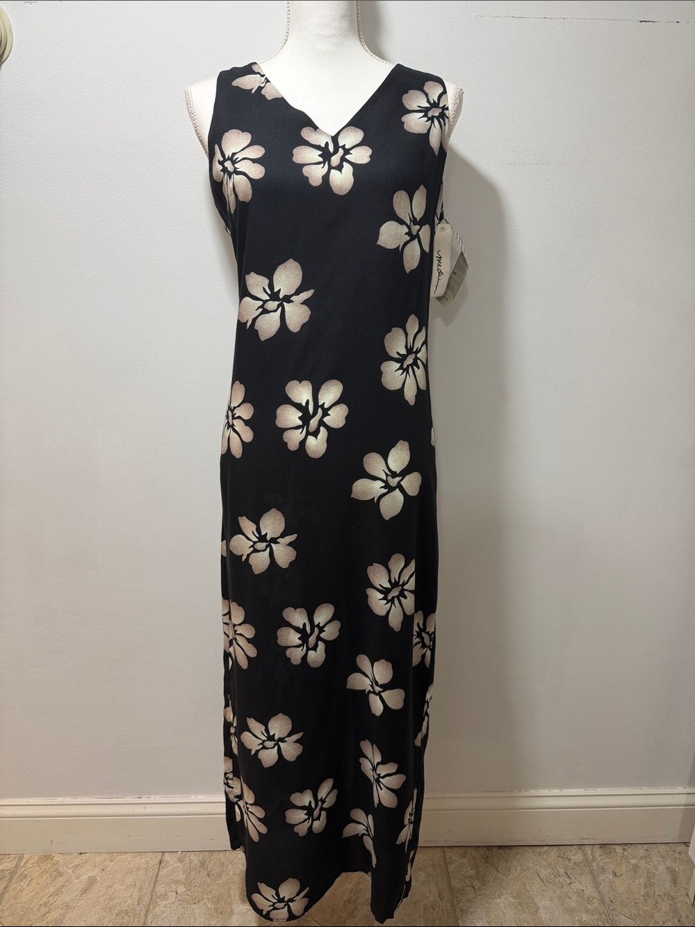 NWT Vintage Retro 90s Tropical Floral Maxi Dress Summer Vacation M Bratz Slit
